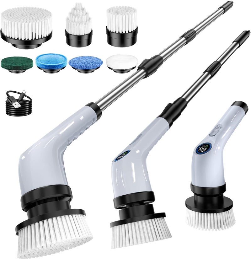 EYEFEAT Electric Spin Scrubber Upgraded Battery with Extra-Long Runtime, IPX7 Waterproof Power Cleaner with 7 Brush Heads, 2 Speeds Adjustable Long Handle for Bathroom, Floor, Shower - Image 1
